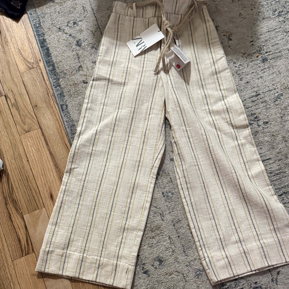 Zara Kids Cream and Tan Striped Pants